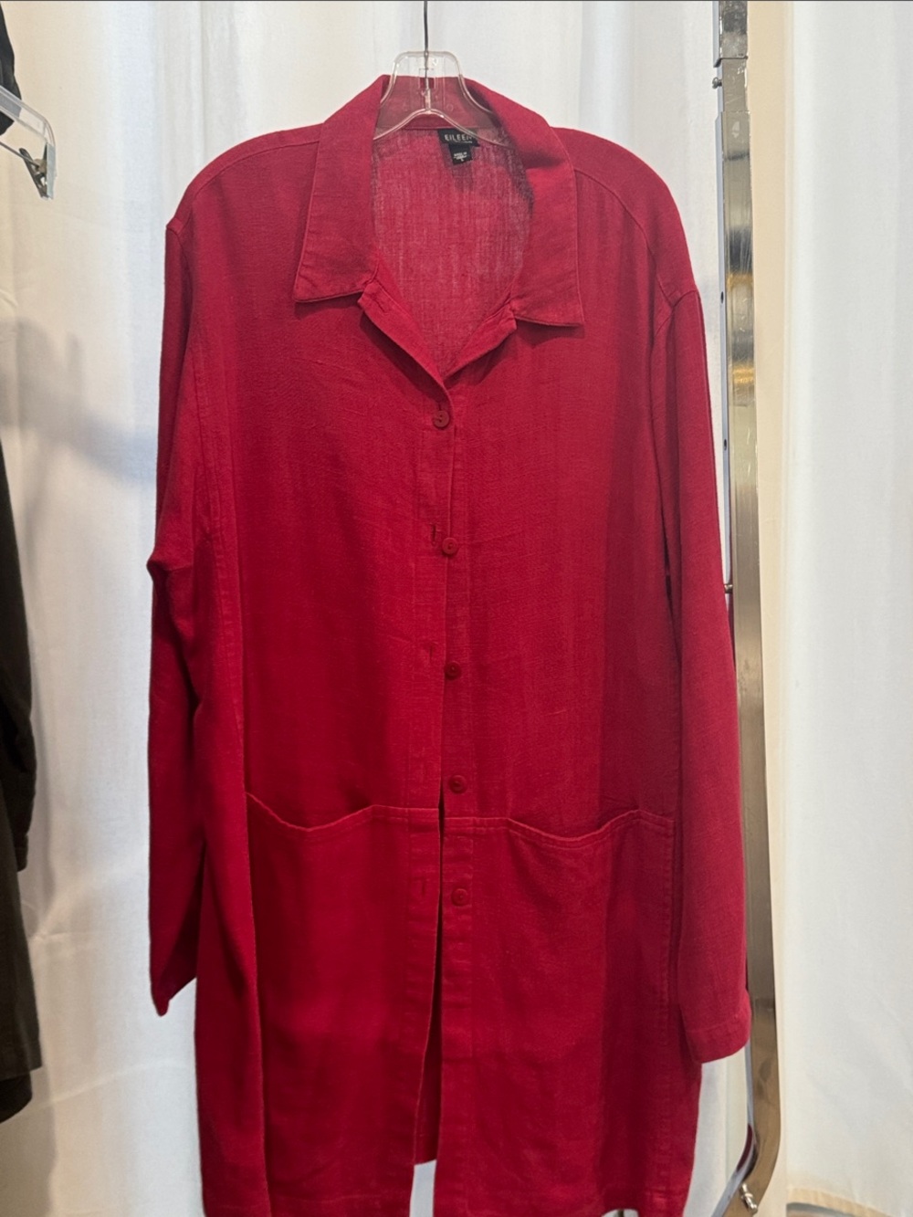 Eileen Fisher 100% Italian Linen Crimson Red Long Button Tunic & PantMade in USA